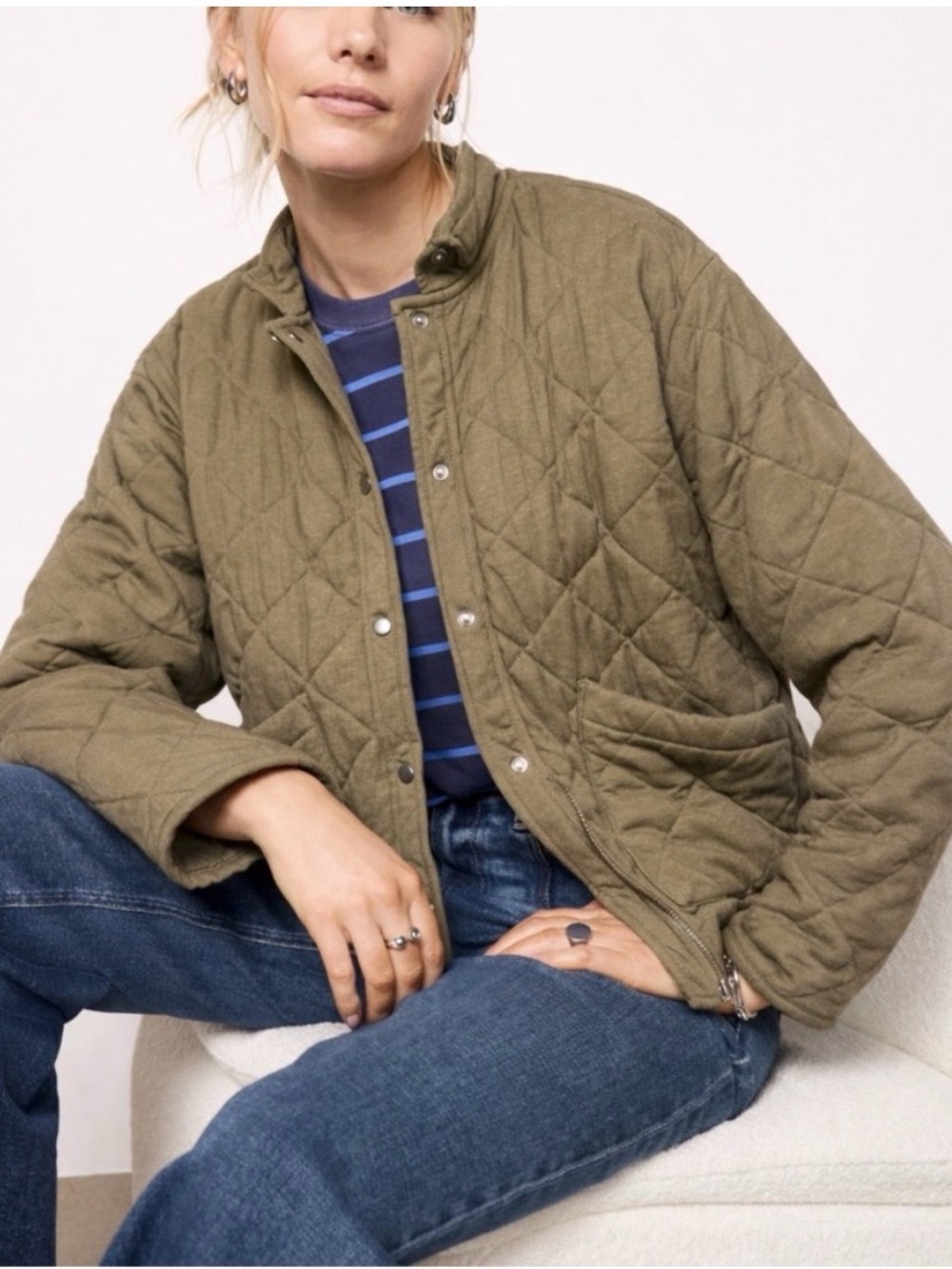 Z Supply Olive Quilted Cotton Snap Jacket, size S